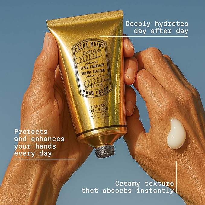 Panier des Sens Orange Blossom Hand Cream with Olive Oil - Nourishing Hand Cream for Dry Cracked Hands 97% Natural Ingredients - Dermatologically Tested Hand Lotion for Woman Made in France, 2.5 fl oz