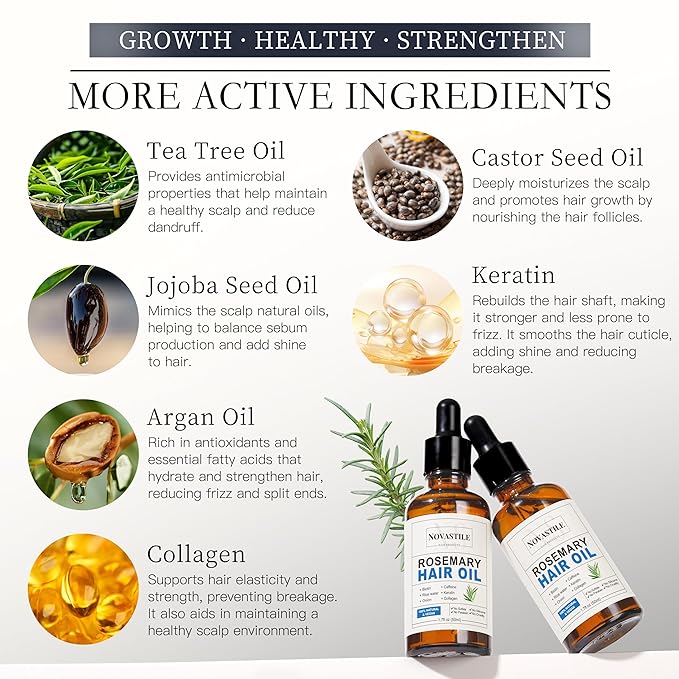 Rosemary Hair Oil – Dry Scalp & Split End Treatment with Biotin & Essential Oils for Strengthening, Nourishing, Moisturizing & Supporting Longer, Healthier Hair