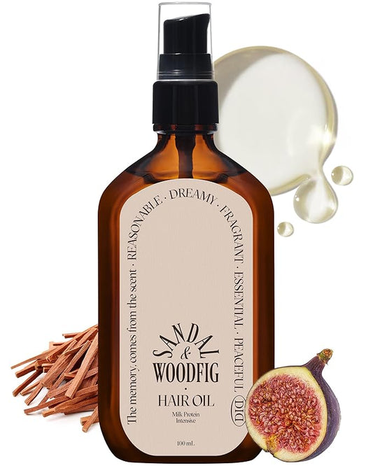 Milk Protein Intensive Perfume Hair Oil - Korean Anti Frizz Nourishing & Smoothing Hair Serum - Cozy Wood & Fig Scent - with 10,000ppm Argan Oil & 6 Plant-Based Oils, 3.38 fl.oz.