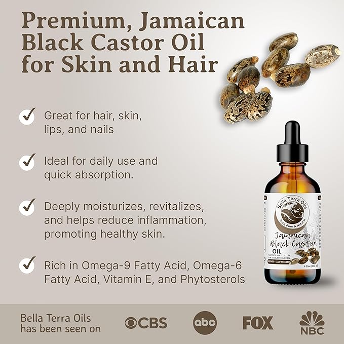 Bella Terra Oils - Black Castor Oil for Face 4oz - A Treasure of Vitamins & Ricinoleic Acid, For Radiant Skin Complexion
