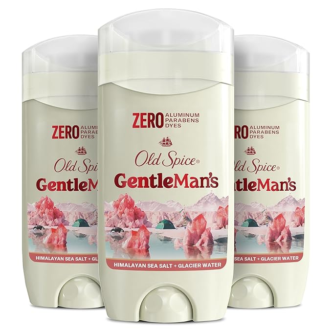 Old Spice GentleMan's Aluminum Free Dry Feel Deodorant for Men, 24/7 Lasting Freshness, Gentle on Skin with Skin Conditioners, Himalayan Sea Salt + Glacier Water Scent, 3.0 oz (Pack of 3)