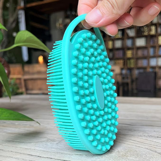Premium Sensory Brush for Kids or Autism,Soft Silicone Body Scrubber,2 in 1 Sensory Room Occupational Therapy Brushes,Silicone Loofah,Pet Shower Brush Bath Shampoo Brushes(hangable-Oval-Teal)