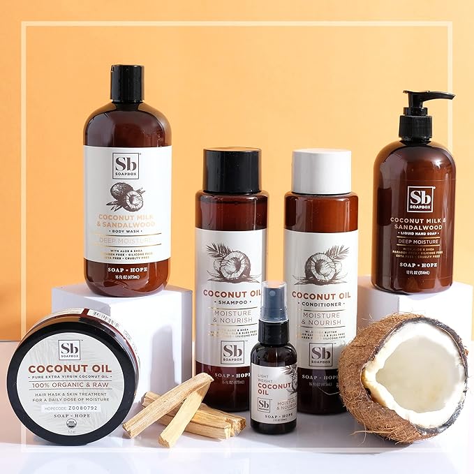 Soapbox Coconut Oil Shampoo, Harsh Sulfate Free, Paraben Free, Silicone Free, Color Safe, and Vegan Hair Shampoo (33.8 Ounces)