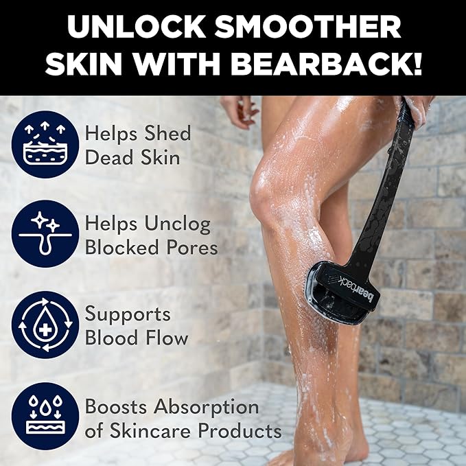 Bearback Silicone Body Scrubber with Extendable Handle – Back Scrubber for Shower, Men & Women – Removable Soft Brush, Gentle, Hygienic & Easy to Use