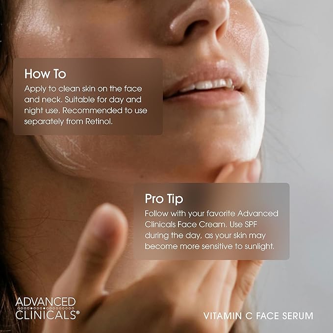 Advanced Clinicals Brightening Vitamin C Serum For Face With Glycolic Acid + Lactic Acid | Vitamin C Eye Serum Face Moisturizer For Improving Look Of Dark Spots & Uneven Complexion, 1.75 Fl Oz