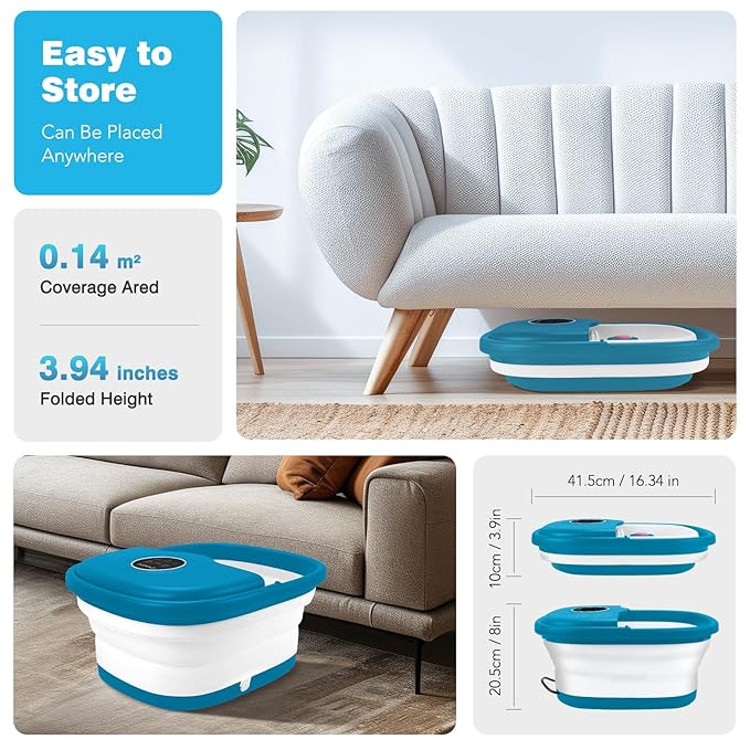 KNQZE Collapsible Foot Spa with Heat, Remote Control, Temperature Control, Bubbles, Pumice Stone, Red Light, Timer, 16 Massage Roller Pedicure Foot Bath Tub Foot Soaker for Relaxation & Stress Relief