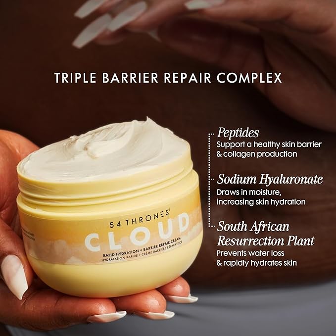 54 Thrones Barrier Repair Cloud Cream, Ultimate Hydrating Skin Care, Hydrating Peptide Moisturizer, Skin Repair Cream, Active Repair, Ugandan Vanilla & Ethiopian Honey