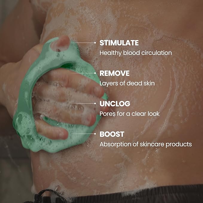 Silicone Shower Scrubber for Body – Exfoliating Loofah Alternative, Zinc & Silver-Infused, Hygienic & Gentle for Sensitive Skin, Durable & Long-Lasting Body Scrubber for Men - Mint