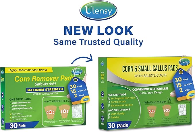Corn Remover Pads for Feet Toes: 30-Pack Salicylic Acid Extra Strength Treatment - Fast Effective Medicated Bandages for Kids Adults Seniors Teens Athletes Runners Hikers Workers Men Women