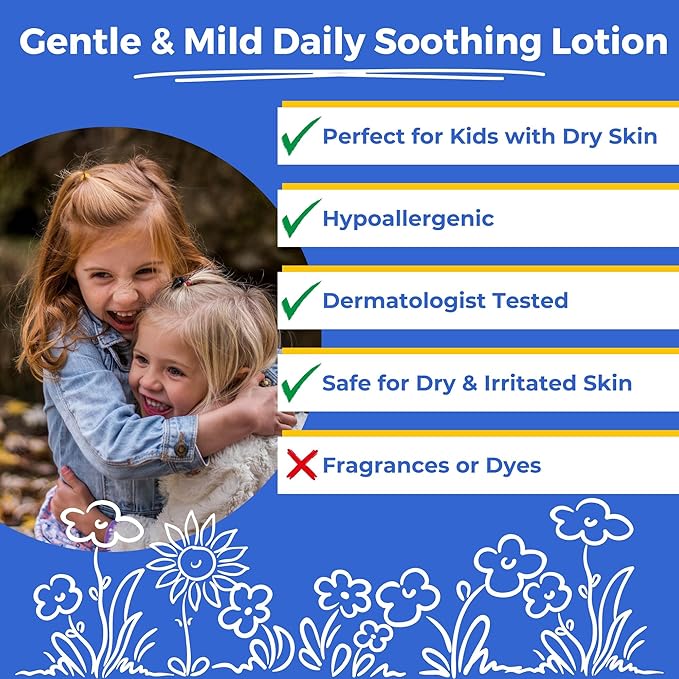 Kids Lotion - Daily Use Gentle Moisturizer - Plant Based, Moisturizing & Non-Toxic Soothing Lotion for Kids - Dermatologist Tested - Gentle, Mild, Hypoallergenic, Fragrance Free