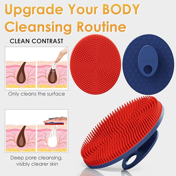 INNERNEED Magnetic Silicone Body Scrubber for Shower – Soft, Hygienic Exfoliating Body Brush with Magnetic Core for Daily Cleansing, Circulation & Skin Vitality