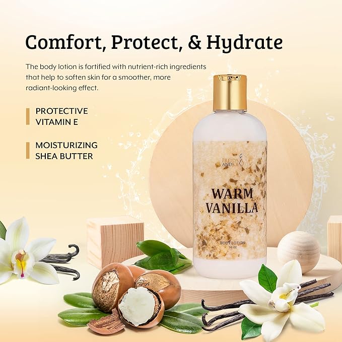 Freida and Joe Scented Body Lotion For Women, Deep Moisturizing Cream, Womens Luxury Stocking Stuffers & Fragrance Gifts That Smell Good, 10oz (Warm Vanilla)