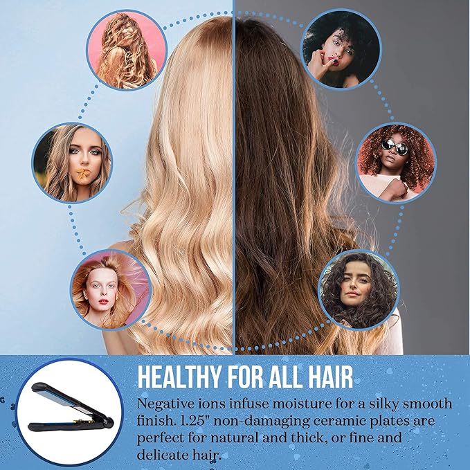 HAI Convertible Ceramic Hair Straightener for Women - Professional Fast Heating Flat Iron with 5 Temperature Levels for All Hair Types - (Classic Blue)