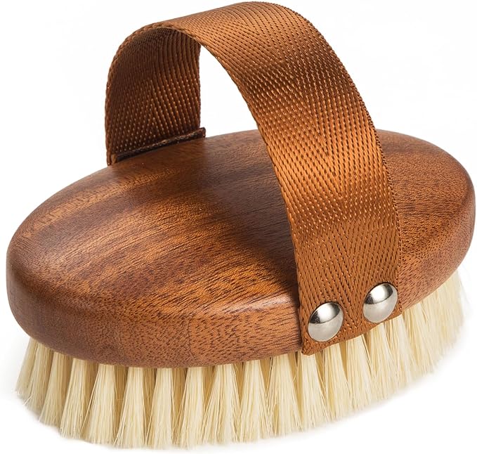 Dry Brushing Body Brush - Natural Boar Bristle Dry Body Brush for Lymphatic Drainage, Cellulite, Blood（Medium Hardness）