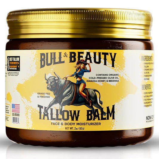 Organic Beef Tallow and Honey Balm Organic Beef Tallow for Skin - 100% Grass-Fed Unscented Beef Tallow Moisturizer for Skin & Face with Manuka Honey, Olive Oil & Beeswax (2 Ounce (Pack of 1))