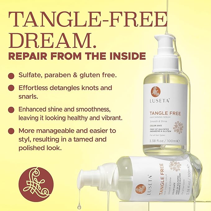 Luseta Tangle Free Routine Hair Serum Oil for Women and Men Detangling with Keratin and Argan Oil, Color Safe for Curly and Wavy Hair, Paraben & Gluten Free 3.38oz