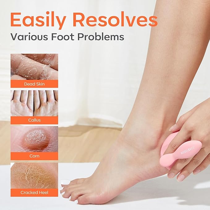 Modelones Glass Foot File, Professional Foot Scrubber and Callus Remover, Heel Scraper for Cracked Heels, Dead Skin Remover, Foot Buffer for Soft Feet, Safe Pedicure Tool with Anti-Slip Handle