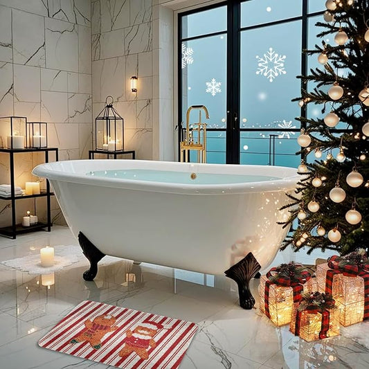 Christmas Non-Slip Bathtub Mat, Anti Slip Shower Mat, Fast Drying Bathtub Mats, Foot Scrubber Mat, Anti Slip Mat for Tub, Floor, Bathroom, Kitchen, Home, Hotel (Gingerbread Santa, 24"x16")