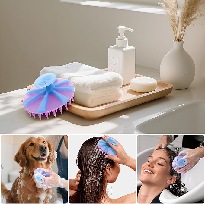INNERNEED Magnetic Silicone Scalp Scrubber for Hair Washing – Soft Thick Bristles, Palm-Sized Shampoo Brush for Wet or Dry Scalp Massage, Improves Circulation & Scalp Health (semi-Transparent Purple)