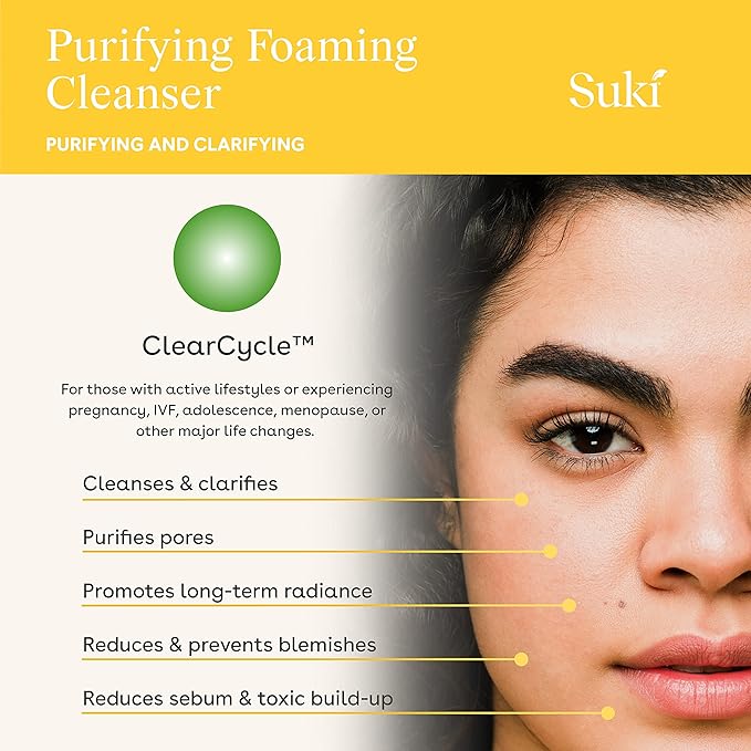 Suki Purifying Foaming Cleanser Face Wash with Apple Enzymes Anthocyanins & Polyphenols for Deep Pore Cleansing on Oily Dry Sensitive Skin, Clarifying Blemish Control, Hydrating Daily Facial Wash