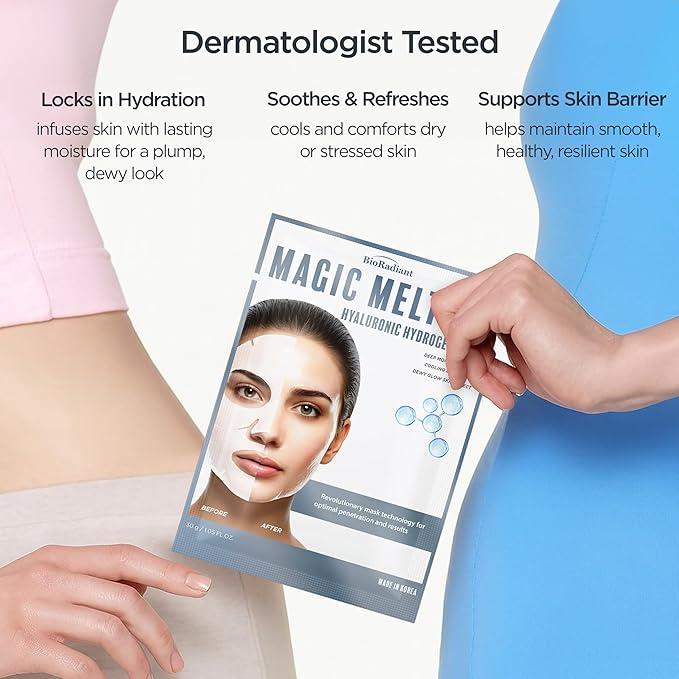 Hyaluronic Acid Hydrogel Face Mask – Deep Hydration, Pore Refining & Anti-Aging Wrinkle Care – Dermatologist Tested Korean Skin Care – Vegan, Cruelty-Free, Clean Beauty – Pack of 6