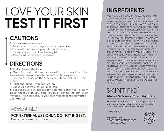 Deep Pore Cleansing Blackhead Remover Face Mask Stick, Mud Mask with Natural Alaska Volcano Clay, Gentle Exfoliating, Smoothing Skin, Non-Drying, Skincare Facial Mask