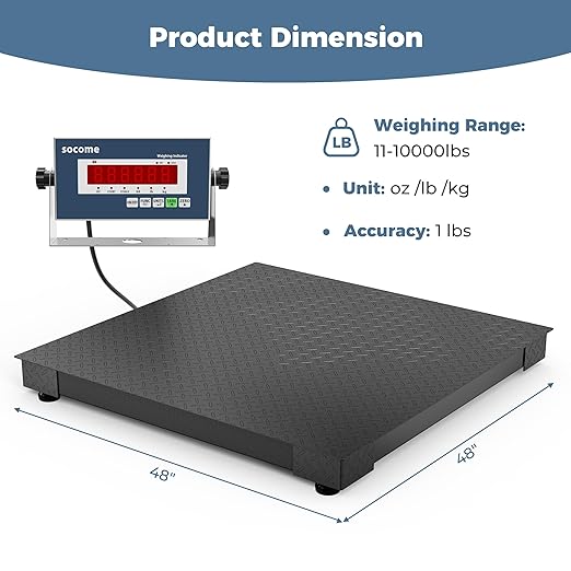 48"x48" Industrial Floor Scale, Professional Platform Scale with Digital Indicator, Weighing Scale for Warehouse Shipping and Industrial Use, 10000 lb x 1 lb, Black