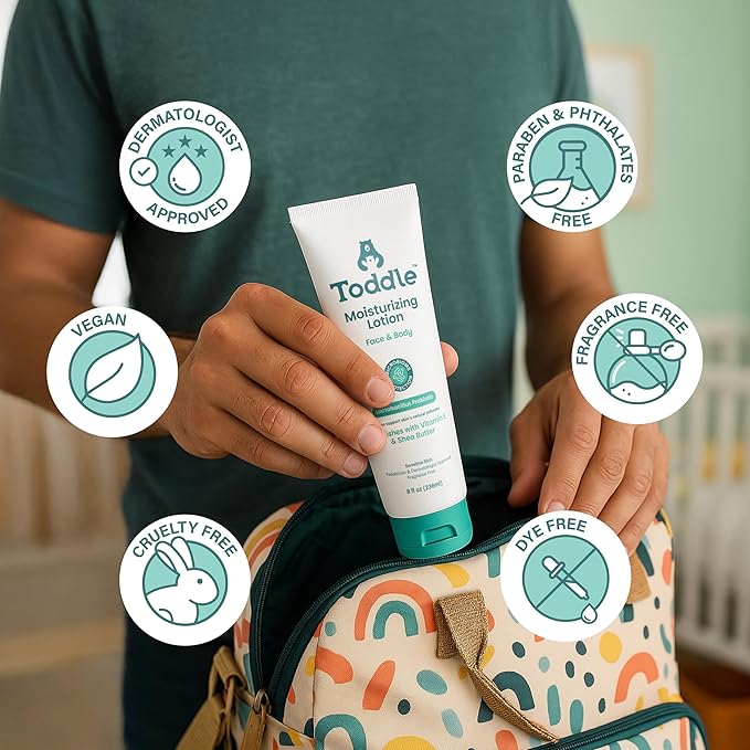 Probiotic Moisturizing Lotion for Face & Body, Eczema & Dry Skin Relief, Fragrance-Free with Vitamin E, Shea Butter for Sensitive Baby & Kids Skin, Pediatrician-Approved, 8oz