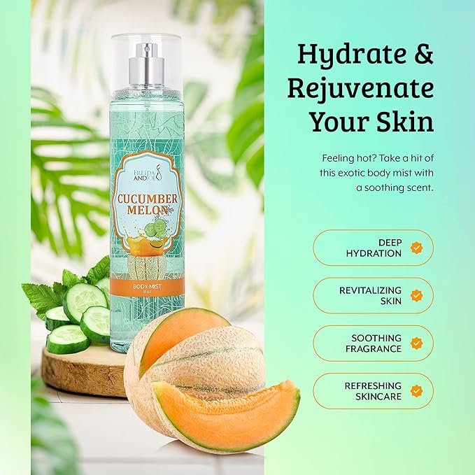 Home Spa Gift 10oz Deep Moisturizing Fragrance Body Lotion & 8 oz. Fine Fragrance Body Mist Set Luxury Self-Care Combo for Women and Girls (Cucumber Melon)
