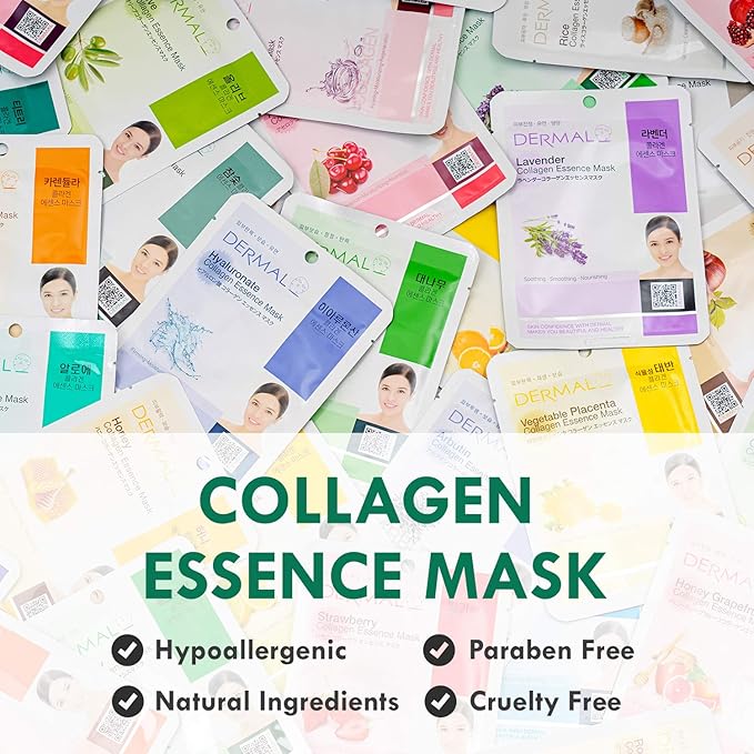 Dermal Collagen Essence Full Face Facial Mask Sheet, 16 Combo Pack B