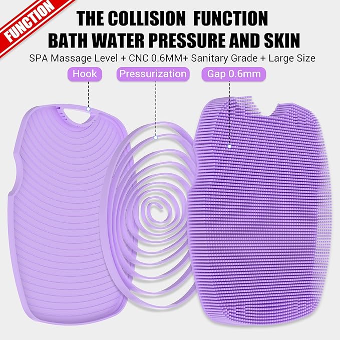 Silicone Body Scrubber - Anti Zinc Infused-Highly Elastic Bristles Exfoliating Body Scrubber for Shower Body,Cellulite Reduction,Blood Circulation - Purple