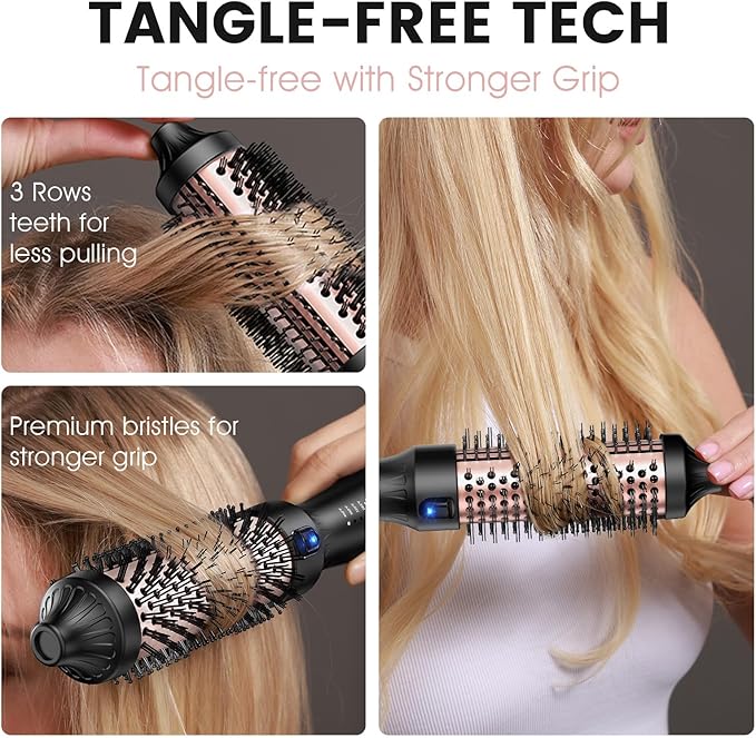 zavarea Thermal Brush, 1.5 Inch Heated Round Curling Brush, 800M Negative Ions Ceramic Stylers for Less Frizz, 4 Temp Set, Dual Voltage for Travel, Easy Use Boosts Shine