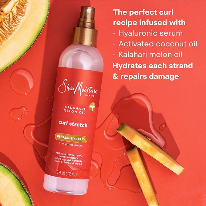 SheaMoisture Curl Stretch Refresher Spray Kalahari Melon Oil and Marula Oil Between Wash Style Stretcher Boosts Hydration, Fights Humidity and Frizz with Hyaluronic Serum 8 Fl Oz