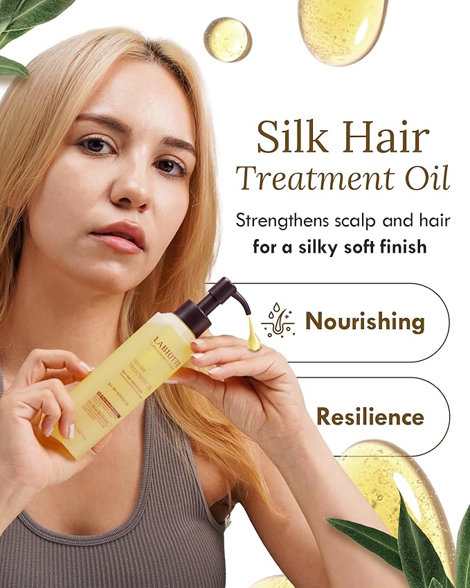 LABIOTTE Silk Oil Hair Treatment for Repair, Frizz Control & Shine - With Jojoba Oil for Dry, Damaged Hair Growth - 5.07 Fl Oz