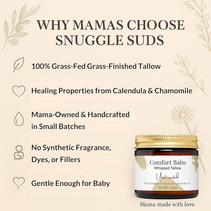 Whipped Tallow Balm – 100% Grass Fed Beef Tallow for Baby, Eczema & Sensitive Skin; Double-Infused with Calendula & Chamomile Herbs (Unscented Herb-Infused)