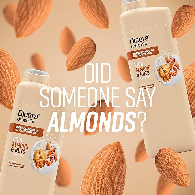 Dicora Urban Fit Nourishing Shower Gel - Extra Moisturizing Women and Mens Body Wash - With Vitamin B for Skin Elasticity - Almond and Nuts - 13.5 oz