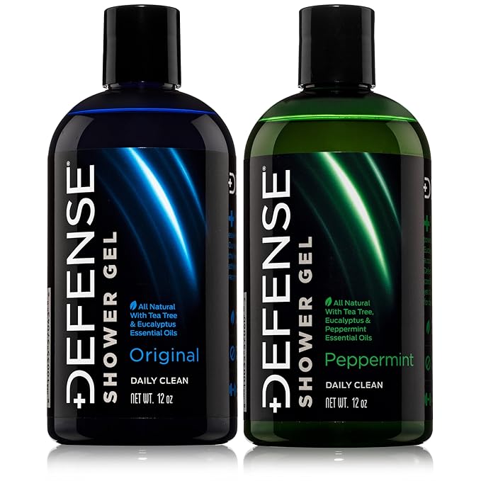 Defense Soap Tea Tree Body Wash (Original + Peppermint) | All Natural Organic Shower Soap for Athletes | Odor Control & Skin Fungal Protection for Sports, Post Workout & Recovery - 12 oz (Pack of 2)