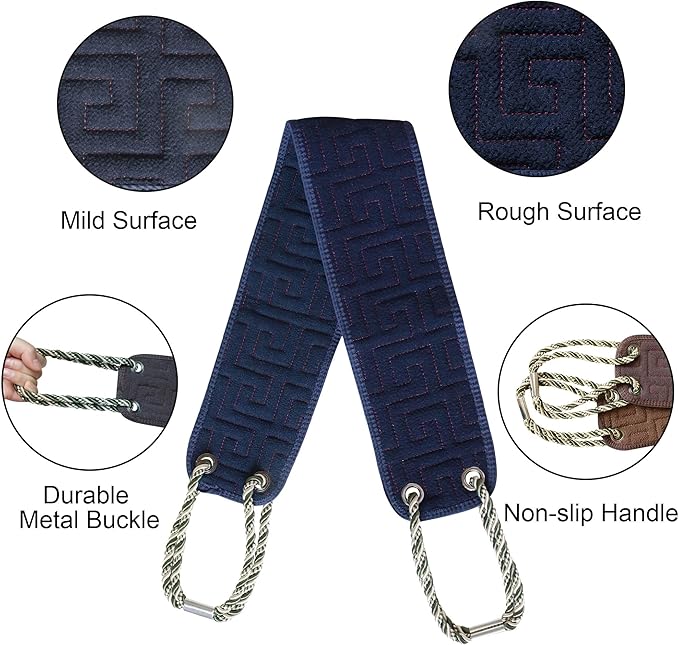 OWIIZI Exfoliating Back Scrubber for Shower, Double-Sided Back Scrub Washcloth with Antiskid Handles for Use in Shower, Body Exfoliator Scrub Towel Back Washer for Men & Women-38 Inches