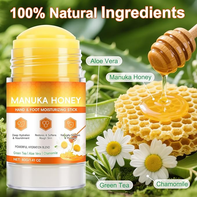 Manuka Honey Cracked Heel Treatment Balm Stick, Dry & Cracked Foot Repair for Intensively & Deeply Moisturizing & Hydrating, Soothing, with Shea Butter, Chamomile|1.41 Oz/40 G