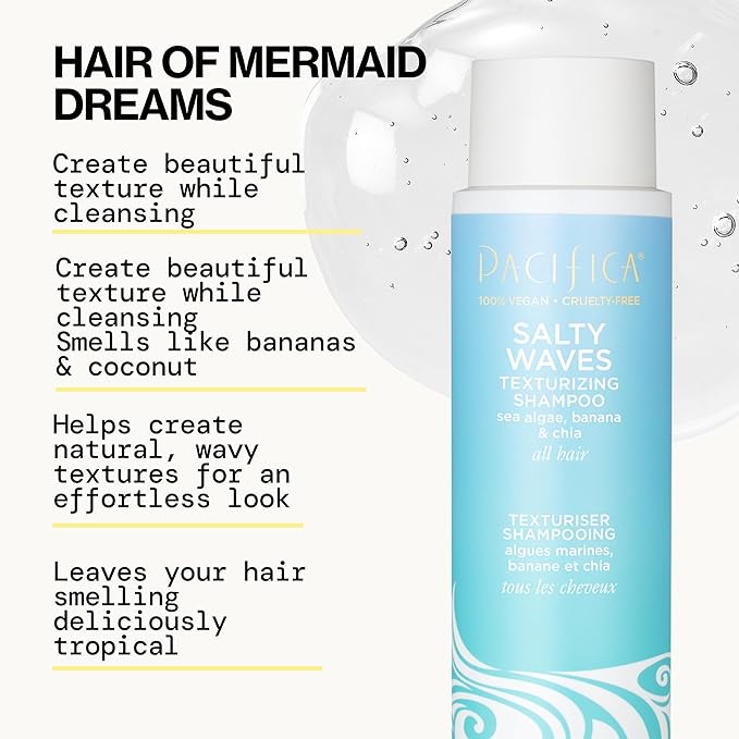 Pacifica Beauty Salty Waves Texturizing Shampoo + Texturizing Conditioner | For All Hair Types | Perfect and Effortless Beach Hair | 100% Vegan & Cruelty Free | Sulfate + Paraben Free