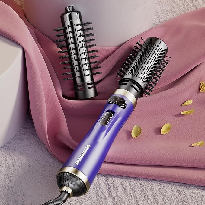 Beautimeter Hair Dryer Brush, Rotating Blow Dryer Brush with 2-Inch and 1.5-Inch Brushes, 3 in 1 Hot Air Styler and Rotating Brush, Hair Dryer Brush Blow Dryer Brush in One (Purple)