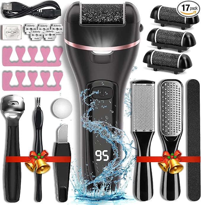 Wea&Hea Electric Callus Remover for Feet with Rechargeable Waterproof 17 in 1 Professional Pedicure Kit with 3 Roller Heads 2 Speed,Foot File, Foot Care Tools Perfect for Dead Hard Cracked Dry Skin