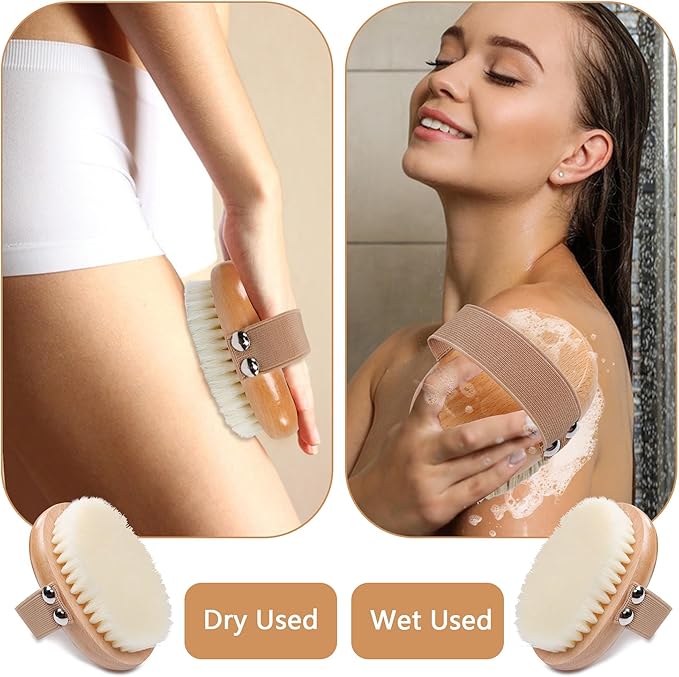 OWIIZI Dry Brushing Body Brush with Soft Nylon Bristles Antiskid Wooden Exfoliator Bath Scrubber for Wet or Dry Exfoliating,Body Scrub Deep Cleanse