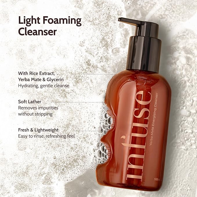 Infuse Yerba Mate Energizing Cleanser – Gentle Foaming Face Wash for Mature Skin – Hydrating Facial with Niacinamide & Antioxidants – Daily Cleanser, 150ml