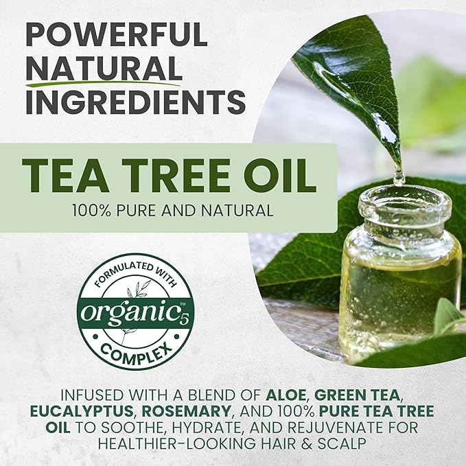 Pure Tea Tree Oil Leave In Conditioner Detangler Spray, Frizz Control, Intensive Dry & Itchy Scalp Treatment, Anti Dandruff & Scalp Psoriasis Relief, Men & Women, Paraben & Sulfate Free