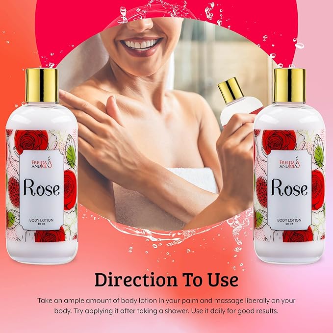 Home Spa Gift Fragrance Body Lotion Luxury Firming Scented 10oz Deep Moisturizing Fragrance Body Lotion for Women (Rose)