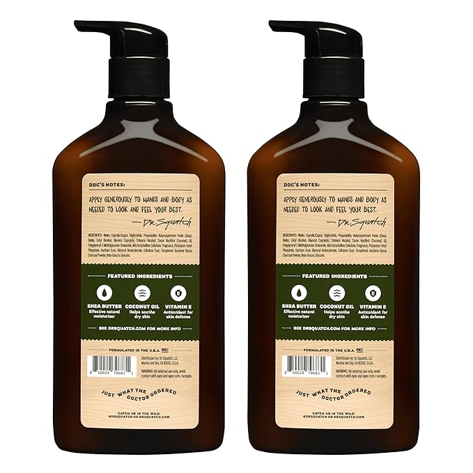 Dr. Squatch Natural Hand and Body Lotion for Men - Made with Shea Butter, Coconut Oil, Vitamin E for 24-Hr Moisturization - Pine Tar (10 fl oz, 2-Pack)