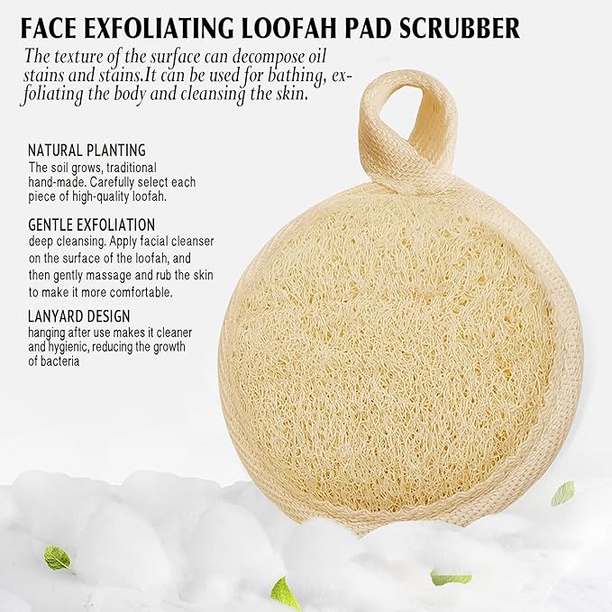 Face Exfoliating Loofah Pad Scrubber, Manual Facial Cleansing and Makeup Remover Brush 4 Pieces, Natural Loofa Sponge Pads Massage Pores and Clean Blackheads Without Hurting The Skin