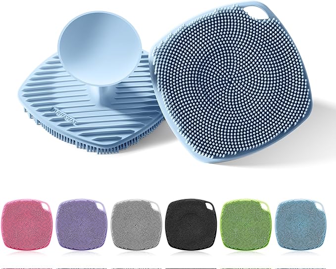 Silicone Body Scrubber, Gentle Texture Exfoliating Body Scrubber for Men and Women On Sensitive Skin, Soft Scrubber Produces Rich Form and Builds Up Lather, Getting a Deep Skin Clean (Blue)