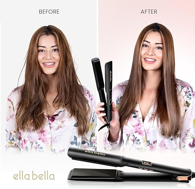 ELLA BELLA® Ceramic Flat Iron Hair Straightener • Professional Straightening Iron • Digital Display to Accurately Control Temperature • As Featured in Good Housekeeping